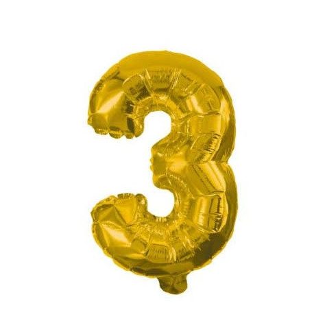 Gold, Arany mini 3-as szám fólia lufi 31 cm