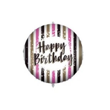 Happy Birthday Pink Gold Stripes fólia lufi 46 cm