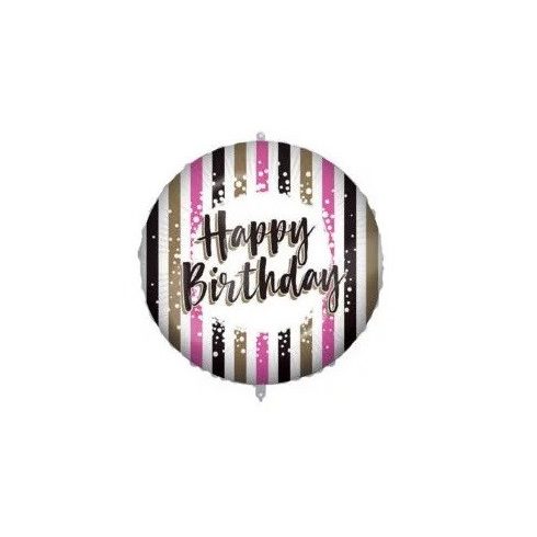 Happy Birthday Pink Gold Stripes fólia lufi 46 cm