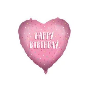 Happy Birthday Pink Heart fólia lufi 46 cm