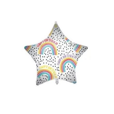 Happy Birthday Rainbow Star fólia lufi 46 cm