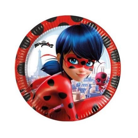 Miraculous Ladybug, Katicabogár és Fekete macska kalandjai papírtányér 8 db-os 23 cm FSC