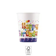   Sretan rođendan Multicolor Happy Birthday papirnata čaša, 8 komada, 200 ml, FSC