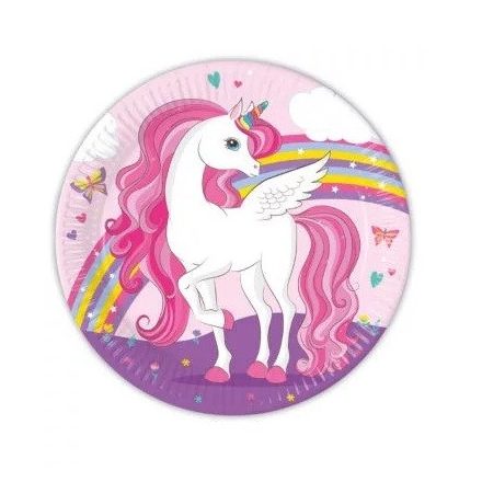 Unicorn Rainbow Colors, Unikornis papírtányér 8 db-os 23 cm FSC