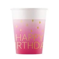   Sretan rođendan Golden Pink Happy Birthday papirnata čaša 8 komada 200 ml FSC