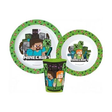 Minecraft étkészlet micro szett pohárral