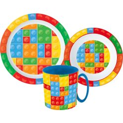   Lego mintázatú Bricks étkészlet, micro műanyag szett bögrével 350 ml