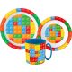 Lego mintázatú Bricks étkészlet, micro műanyag szett bögrével 350 ml