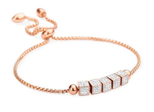Victoria rose gold színű fehér köves kocka karkötő
