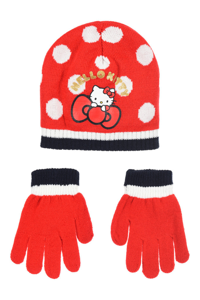 Hello Kitty Cute Dots Red gyerek sapka + kesztyű szett 54 cm